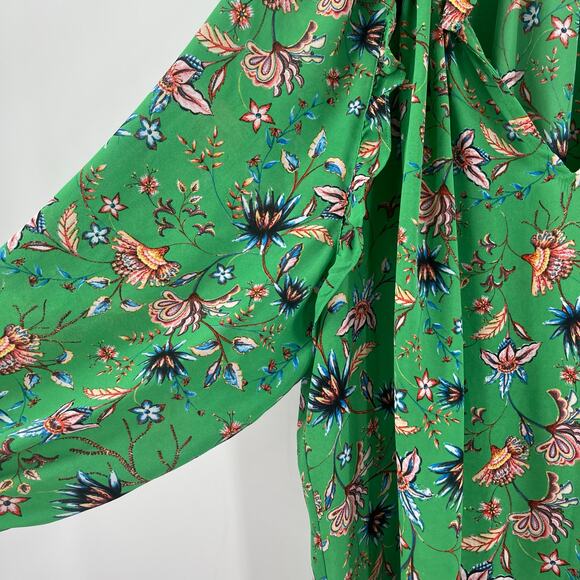 Rose + Olive Blouse Size 2X Green Floral Ruffle Blouson Sleeves Plus Curvy Top - Picture 7 of 11